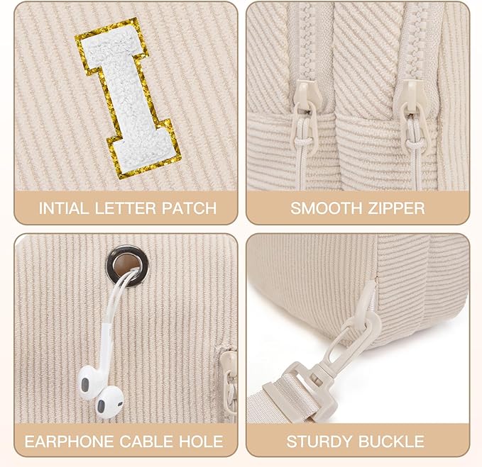 Viverte Small Corduroy Sling Bag Initial Crossbody Bag Fanny Pack for Girls Personalized Birthday Gifts for Teen Girls Gifts