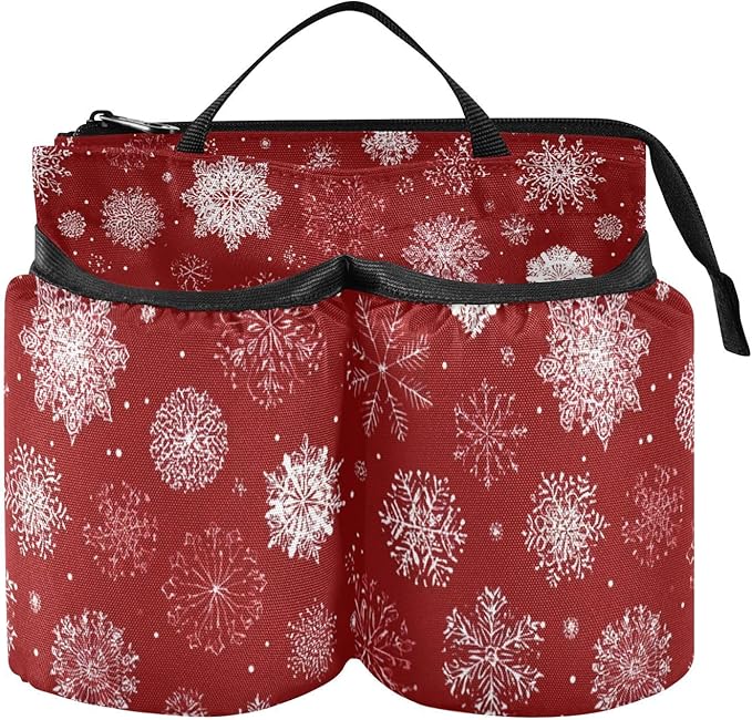 Luggage Cup Holder for Suitcases Free Hands Suitcase Cup Holder Travel Luggage Drink Holder Portable Luggage Cup Caddy Bag Carrier with Handle Red Christmas Snowflakes