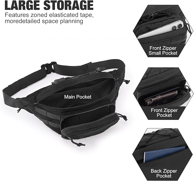 Mardingtop Tactical Fanny Pack for Men, Military Crossbody Waist Bag Utility Hip Belt Bumbag for Outdoor Travel,Hiking,Running,Walking,Fishing,EDC
