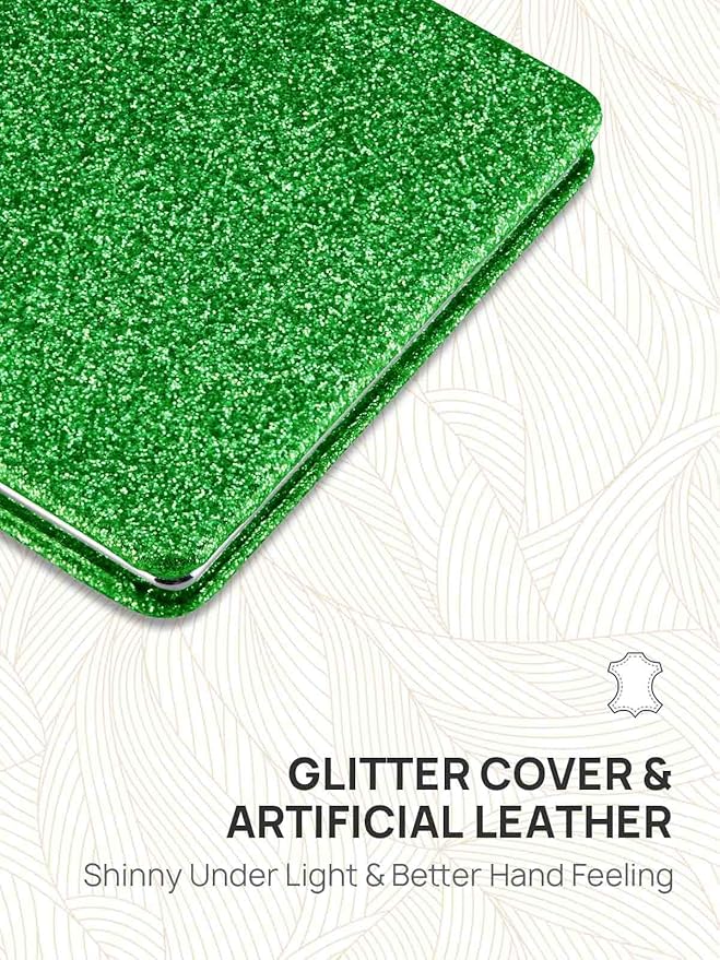 OMIRO Compact Mirror, Glitter PU 1X/3X Magnification, Ultra Portable for Purses (Green)
