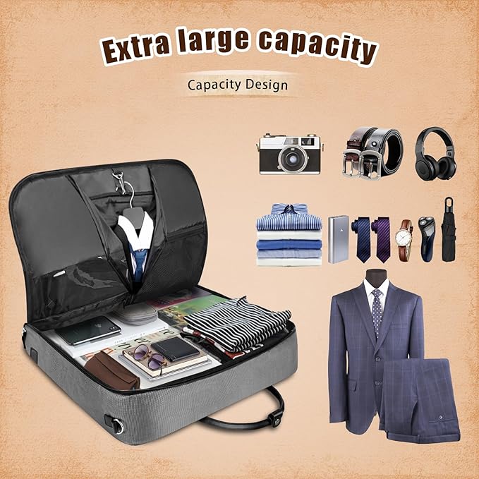 Noozion Garment Bag for Travel, Large Carry On Suit Bag for Business Up to 4 Suits, Wrinkle Free Garment Bag for Hanging Clothes with Shoulder Strap, Laptop Compartment, and Wet-Dry Pocket