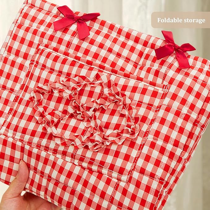 Floral Fabric Storage Basket Car Interior Storage Basket Underwear Sundries Laundry Baskets Supplies Home Organizer Bag (Red plaid)