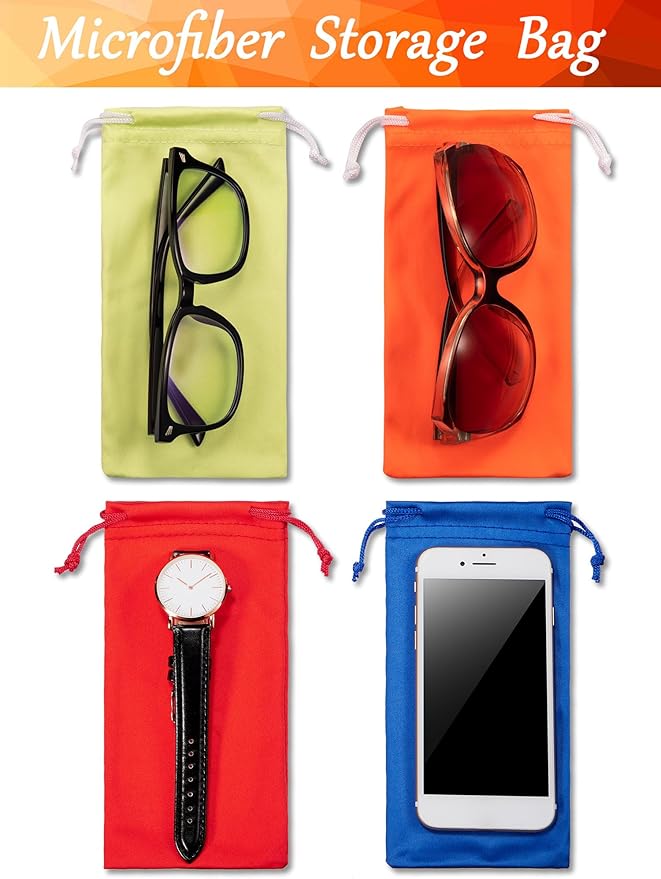 Frienda 100 Pack Soft Sunglasses Pouch Bulk Microfiber Sunglasses Case Eyeglasses Sleeve with 2 Cleaning Cloth for Storage