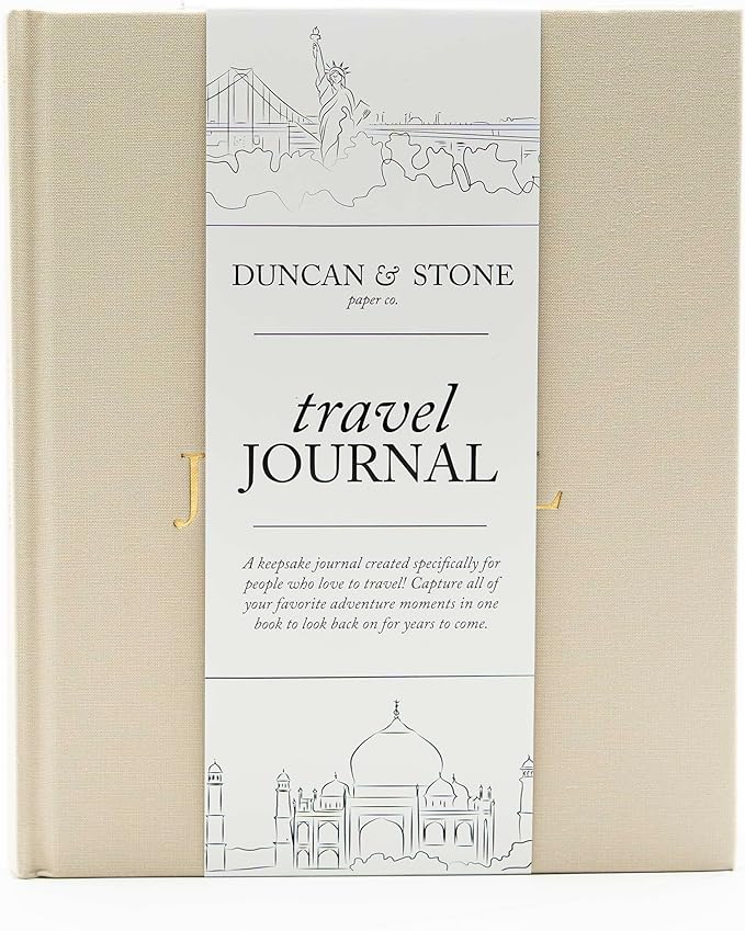 DUNCAN & STONE PAPER CO. Travel Journals - Elegant Journaling Notebook To Record All Your Travel Adventures Up To 15 Trips (Sand,110 Page)