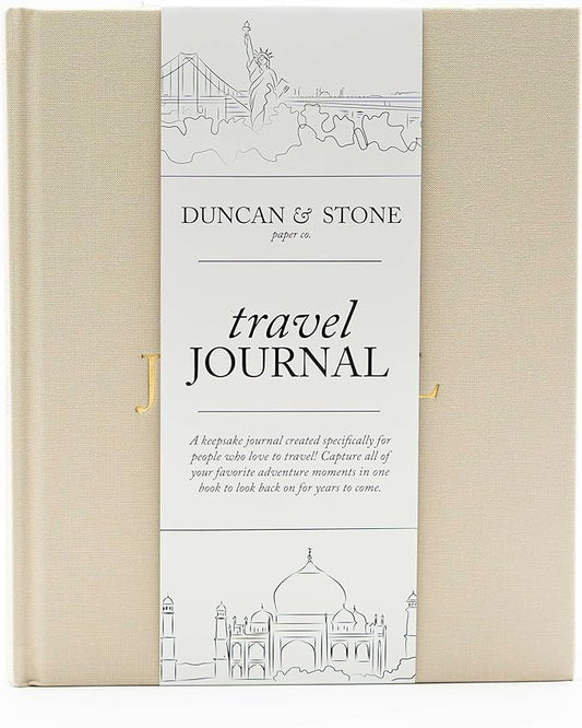 DUNCAN & STONE PAPER CO. Travel Journals - Elegant Journaling Notebook To Record All Your Travel Adventures Up To 15 Trips (Sand,110 Page)