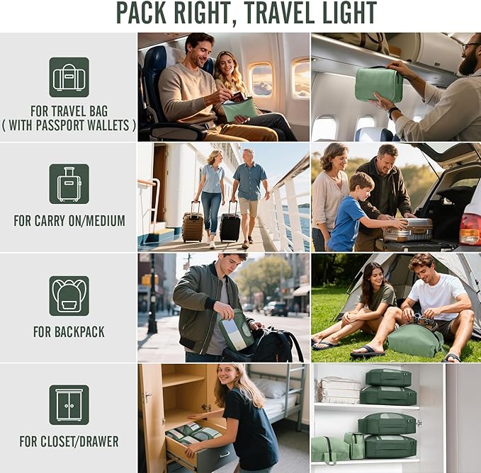 Veken 8 Set Packing Cubes for Travel Essentials,Anti-Wrinkle Buckled Suitcase Organizer for Shoe & Toiletry Bag,Carry On Luggage Bag for Airplane & College Dorm Room Accessories,Women Men Gifts