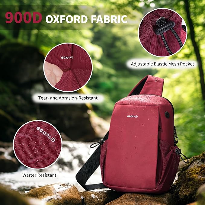 ECOHUB Sling Bag for Women Men Anti Theft Crossbody Bags Travel Purses Anti Theft Crossbody Hiking Backpacking Packs, Red