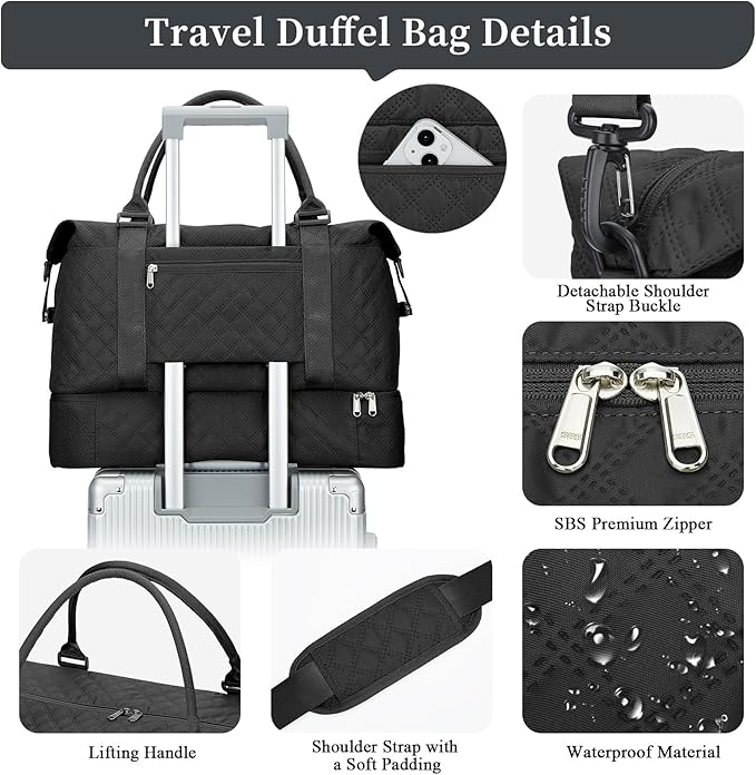 Weekender Bags for Women, Carry on Overnight Weekend Travel Duffel Bag with Shoes Compartment &Toiletry Bag, Personal Item Bag for Travel Business Trips Sport Hospital