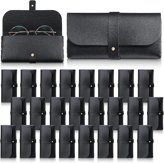 Nuogo 30 Pack Eyeglass Case Soft Glasses Case Studded Sunglasses Pouch Portable PU Leather Bag for Women Men