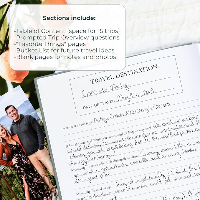 DUNCAN & STONE PAPER CO. Travel Journals - Elegant Journaling Notebook To Record All Your Travel Adventures Up To 15 Trips (Sage Green,110 Page)