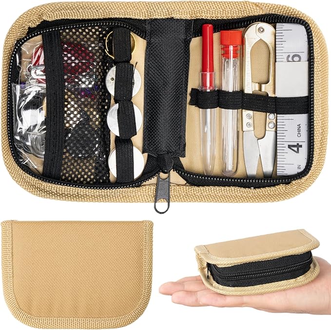 VEPKOIT Military Survival Sewing Kit, Portable Sewing Kit with Buttons for Men or Women, Small Repair Tools with Zipper Closure in Durable Nylon Case for Travel Field Emergency (Coyote)