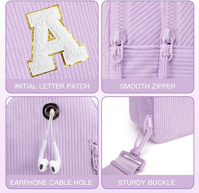 Viverte Small Corduroy Sling Bag Initial Crossbody Bag Fanny Pack for Girls Personalized Birthday Gifts for Teen Girls Gifts