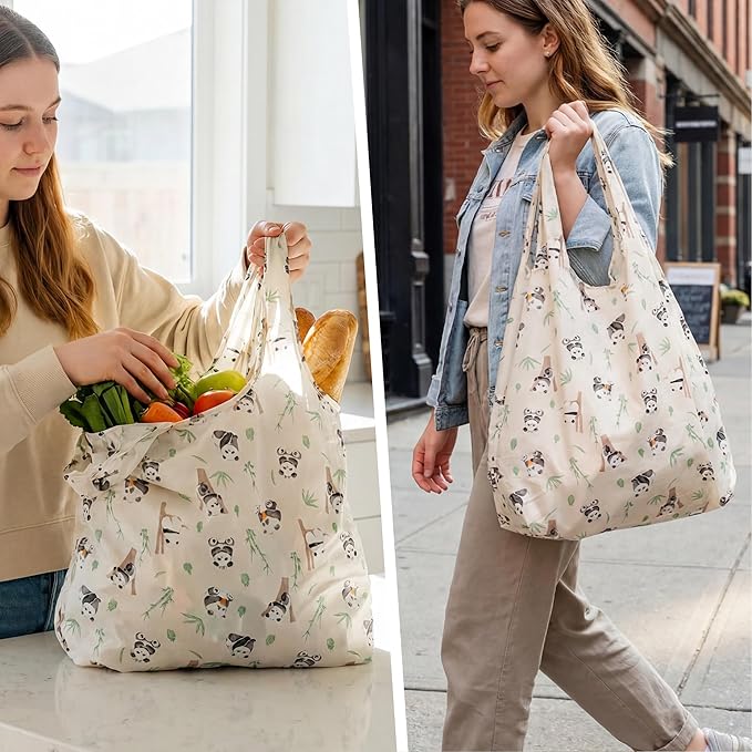 Stelle Lightweight Reusable Grocery Bag with Handles Ripstop Nylon Foldable Tote Shopping Bags for Travel and Groceries