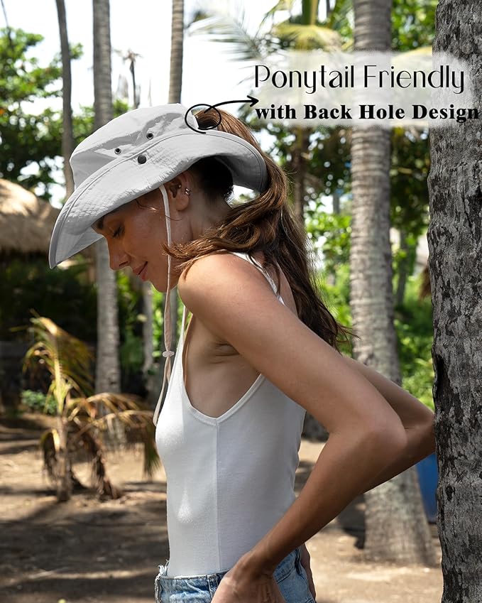FURTALK Sun Hats for Women Ponytail UPF 80+ Beach Summer Hat Wide Brim Packable Cowboy Hat