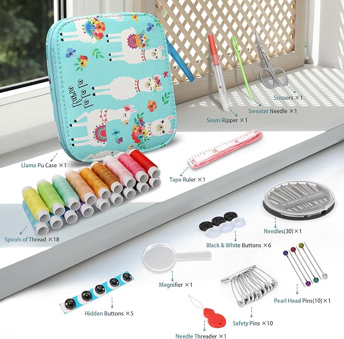KEYHOT Sewing kit Basic,Needle and Thread Kit,Travel Small Sewing Machine Supplies for Adults Beginners Men, Home Travel Emergency Including Scissors Measure Tape Needle Threader (87pcs)