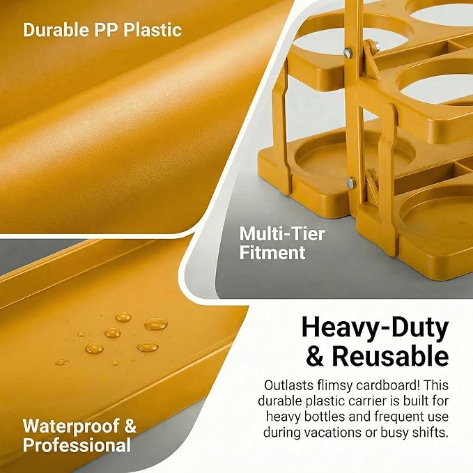 6 Cup Drink Carrier for Delivery - Foldable Drink Holder with Handle, Reusable Cup Carrier for Drinks, Portable Beverage Caddy Accessories for Parties, Camping, Car, Coffee & Bottles (Yellow)