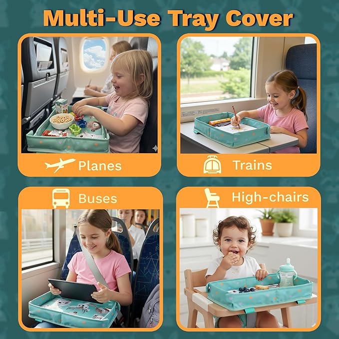 Little Traveler Waterproof Airplane Tray Table Cover – Universal Fit & Easy Setup – Airplane Tray Cover Kids - Use in Buses, Trains, High Chairs I Plane Travel Essentials for Kids 1-5 Years