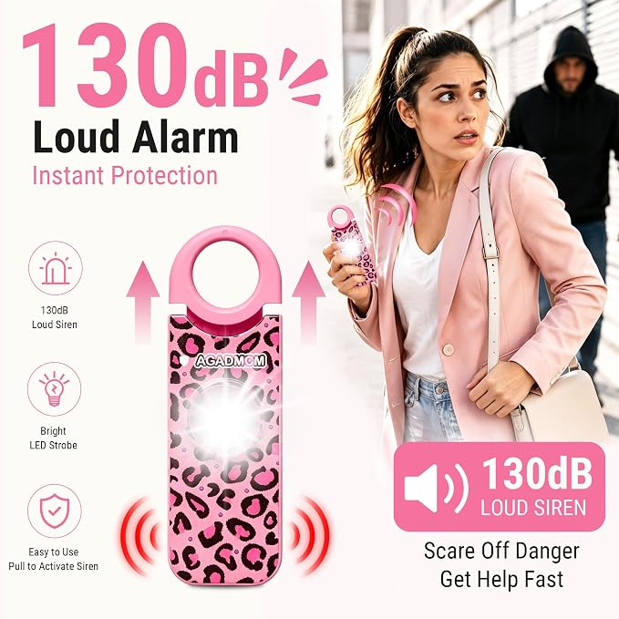 Rechargeable Personal Safety Alarm, 130dB Emergency Siren with LED Flashlight, Portable Keychain for Women, Kids, Elderly, Night Running & Travel (Cheetah)