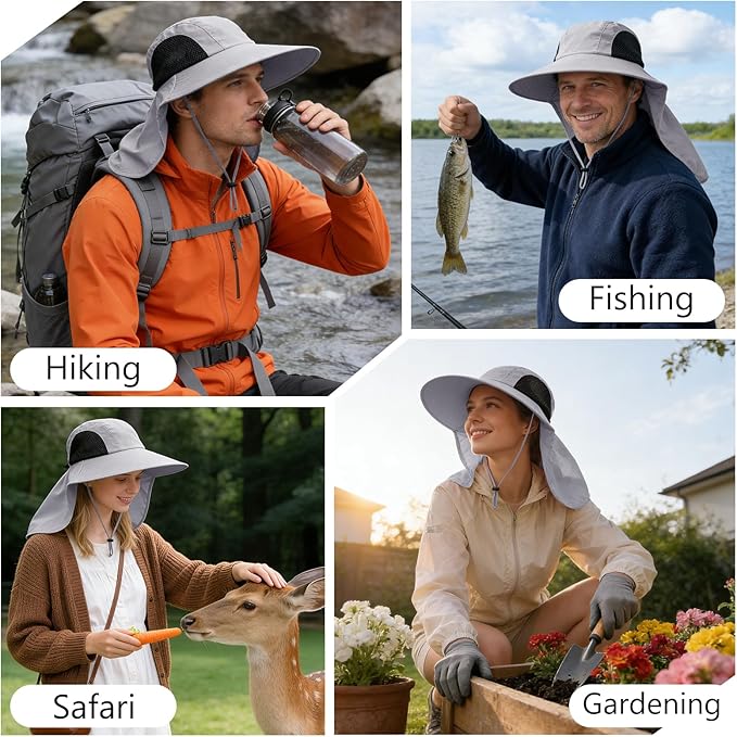 Sun Hat for Men Women with Neck Flap,UPF 50+ UV Protective Hiking Fishing Hats,Wide Brim Sun Hat for Women&Men