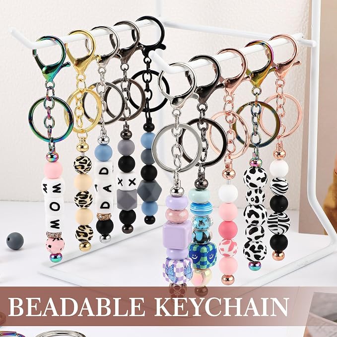 Tondiamo 24 Pcs Beadable Keychain Bars Bulk Beads for Keychain Making Kit Gifts for Women Men DIY Crafts(Classic Color)