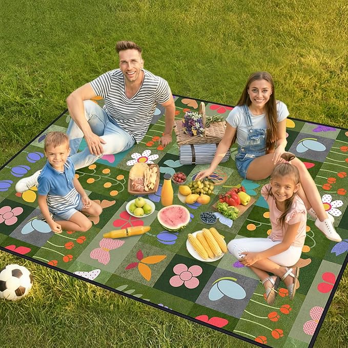 Floral Picnic Blankets Waterproof Foldable, 60″X80″ Packable Picnic Mat Butterfly Outdoor Blanket for Grass, Large Beach Blanket Sandproof Picnic Accessories for Camping Music Festival Park Lawn Party