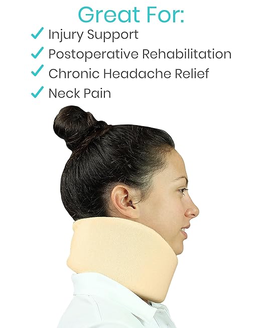 Vive Cervical Collar Neck Brace for Neck Pain and Support for Women & Men - Soft Foam Brace for Pain Relief - Comfortable Corrector Wrap for Posture, Sleeping, Radiculopathy, & Spine (Beige, 4 inch)