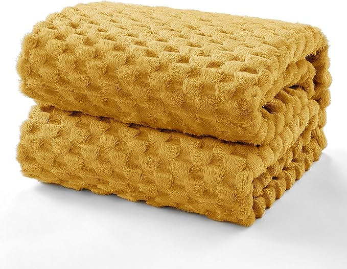 EXQ Home Gentle Soft Fleece Throw Blanket – Cozy Lightweight 3D Imitation Turtle Shell Jacquard Blanket for Couch Bed – All-Season Warm Fuzzy Flannel Blanket for Women Mom Gift(50"x60",Mustard Yellow)