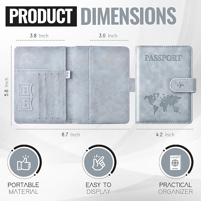 Passport Holder for Travel Essentials, Passport Wallet Cover Case for Travel Must Haves Accessories,Passport Book Holders for Women and Men BLACK (SILVER)