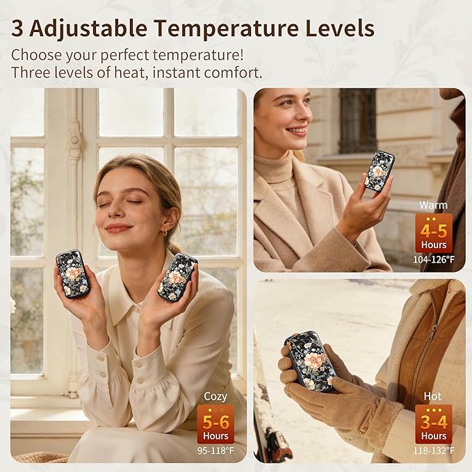 LERAT Hand Warmers Rechargeable,2 Pack Electric Hand Warmers,3-Second Fast Heating,3 Heat Settings,Portable & Lightweight Gifts for Women Men,Outdoor,Camping,Hiking,Skiing,Hunting,Travel