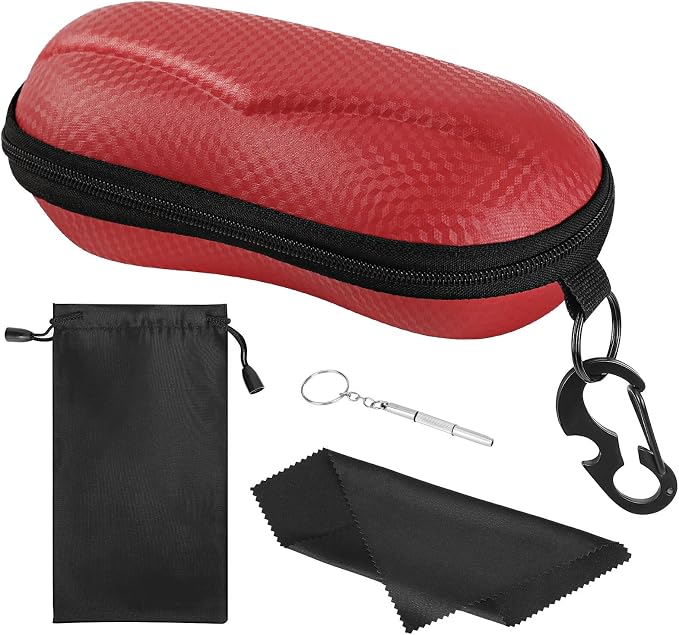 MoKo Semi Hard Shell Sunglasses Case, Unisex Protective Eyeglass Case Glasses Case Holder with Metal Hanging Hook