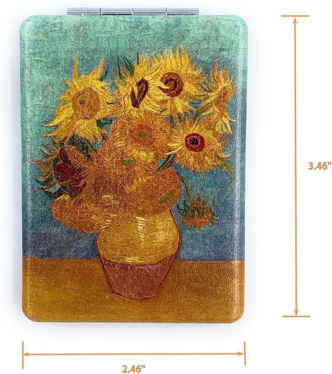 Square Compact Mirror Rectangular Purse Mirror Small Cosmetic Mirror for Purses Handheld Mirror Van Gogh Sunflowers Gifts, Diameter 2.75''x0.4'' Thickness