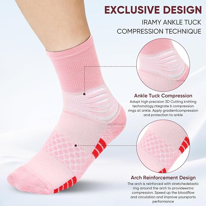 Women’s Cotton Crew Compression Socks 5 Pairs Breathable Skin-Friendly with Targeted Ankle Support & Dry-Fit