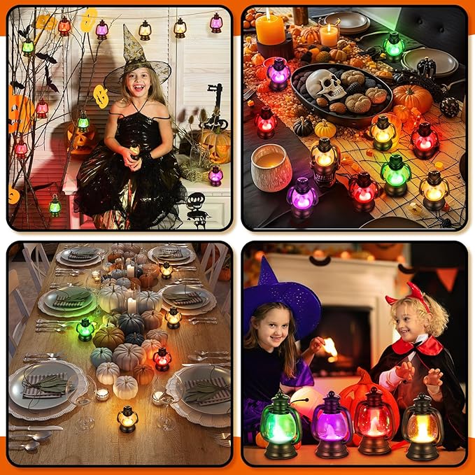 Ferraycle 12 Pcs Mini Lantern Decor 4 Inch Western Lantern Table Centerpiece Small Vintage Camping Hanging Lamp Ornaments Bulk for Cowboy Cowgirl Wedding Halloween Christmas (4 Inch,4 Light Colors)