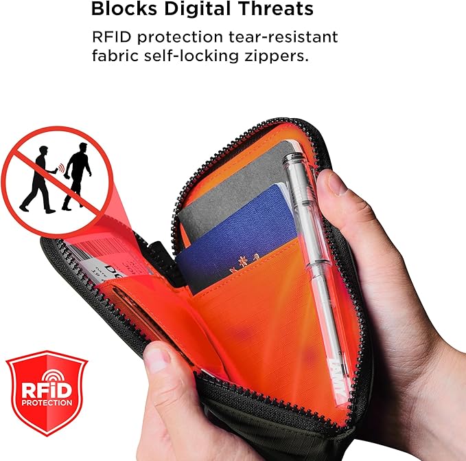 ALPAKA Zip Travel Wallet Green Axoflux 210D - RFID Passport Holder - Self Locking Zipper - Tear Resistant Material - Four Pockets and Two Card Slots - HUB Accessories Compatible
