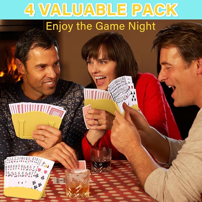 Tenyond Card Holders for Playing Cards - 2 Pack Playing Card Holder w/Foldable Stand for Stocking Stuffer, Travel Game, for Senior, Little or Arthritis Hand, UNO, Poker, or Holiday Game Night, Yellow
