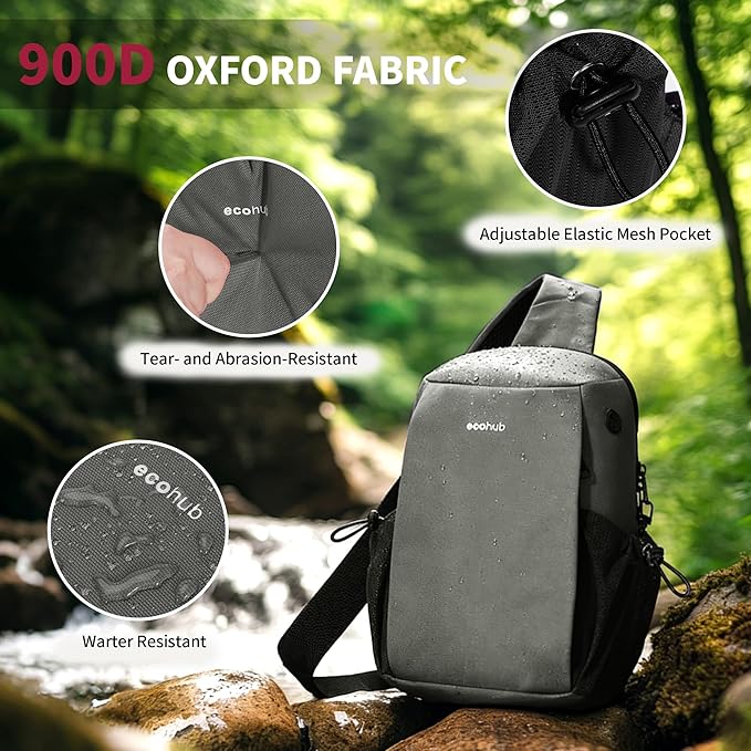ECOHUB Sling Bag for Women Men Anti Theft Crossbody Bags Travel Purses Anti Theft Crossbody Hiking Backpacking Packs, Grey