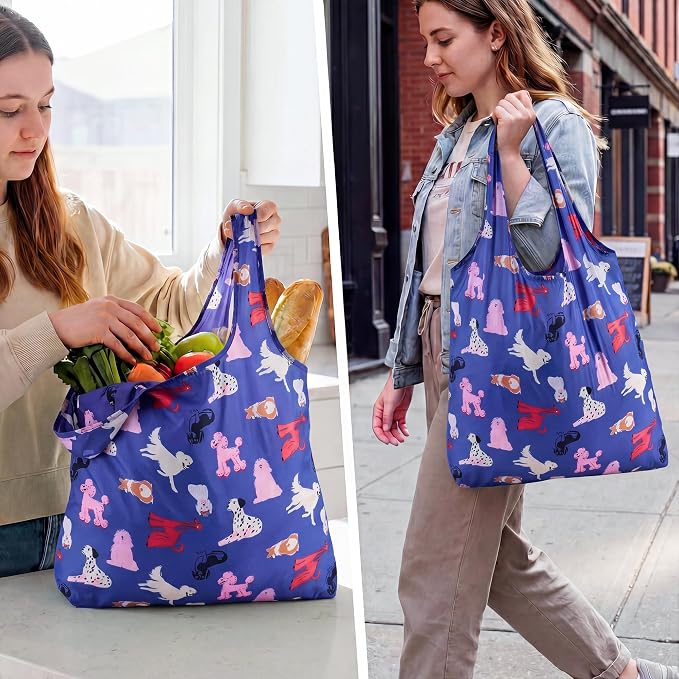 Stelle Lightweight Reusable Grocery Bag with Handles Ripstop Nylon Foldable Tote Shopping Bags for Travel and Groceries