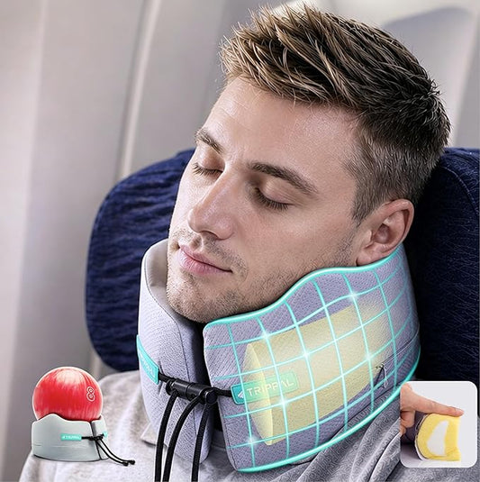 Neck Support Travel Pillow for Airplane: Firm Core Memory Foam Supports 8 lbs Without Collapsing - 360° Chin & Neck Support Prevents Head Bobbing - for Men on Long-Haul Flights