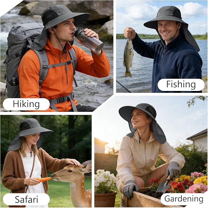 Sun Hat for Men Women with Neck Flap,UPF 50+ UV Protective Hiking Fishing Hats,Wide Brim Sun Hat for Women&Men