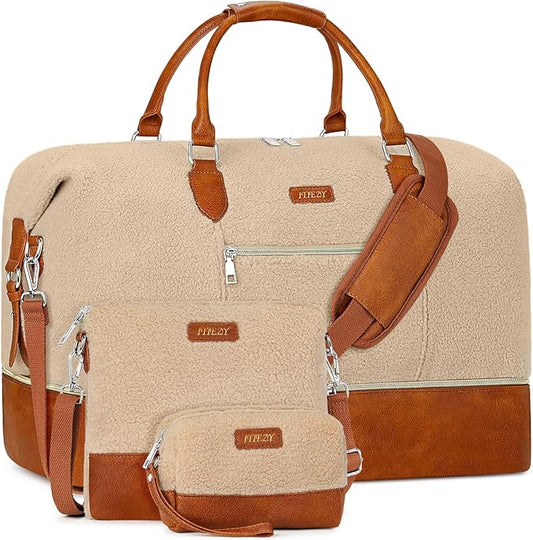 ITIEZY Weekender Overnight Bag for Women - Large Travel Duffel Bag with Shoe Compartment, Gym Duffel Bag Hospital Bag Carry On Tote Bags for Airplanes with Crossbody Bag Toiletry Bag 3Pcs Set