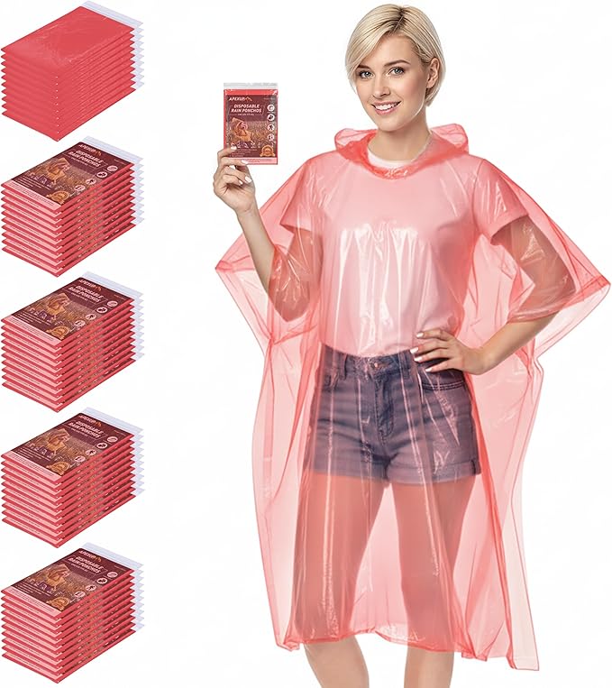 APEXUP Disposable Rain Ponchos for Adults, 5PK/10PK/50PK Emergency Rain Poncho for Camping Hiking Travelling