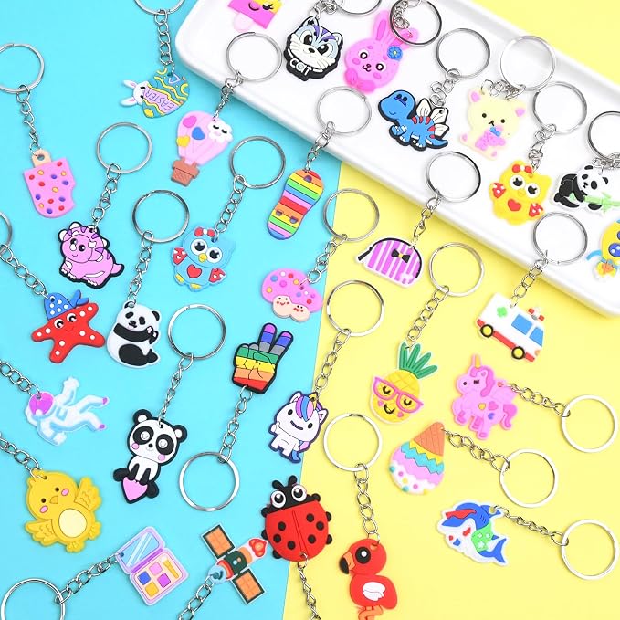 50Pcs Random Different Keychains Cute Keyring Bulk for Party Favors Classroom Prizes Students Incentives