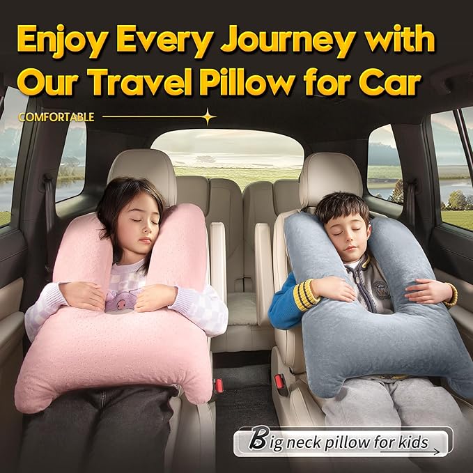 MAGIC ELEPHANT Travel Pillow for Car Sleeping, Car Pillow for Kids Travel and Adults, Neck Pillow and Road Trip Essentials for Kids, Light Grey