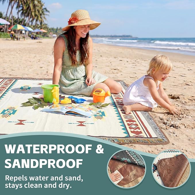 2 in 1 Extra Large Boho Beach Blanket Towel Sand Free Outdoor Picnic Mat Giant Oversized Xl Big Jumbo Huge Turkish Woven Throw Cloud Summer Vacation Essential Travel Must Have Accessories Women Gift