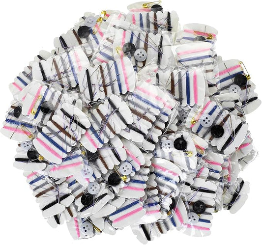 Tatuo Travel Sewing Kits Thread Repair Kit with Needles, Threads, Button, Pin for Hotel Amenities Necessities, 6 Colors (300 Sets)