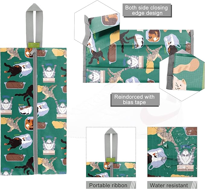 BeeGreen Cats Shoe Bags 6 Pack for Travel with Handle as Packing Organizers for Suitcase and Luggage | Portable Nylon Storage Accessories for Vacations,Gym,Sport,Essential Gifts for Women and Men
