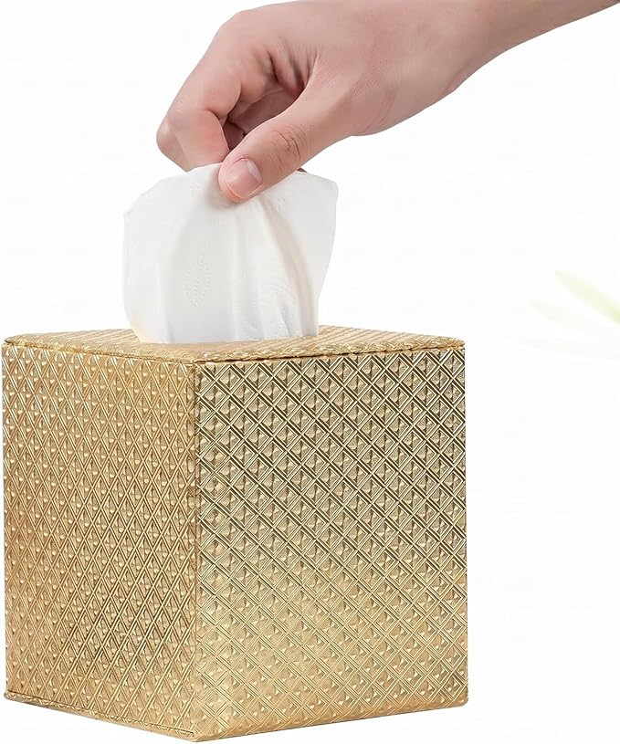 Gold Tissue Box Cover,Tissue Box Cover Square,Gold Tissue Box Holders,Tissue Holder for Bathroom Accessories,Bathroom Tissue Holders