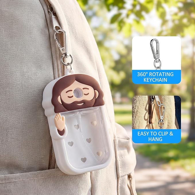 Cornholepy Cute Jesus Hand Sanitizer Keychain 30ml Silicone Spray Bottle Case for Purse Backpack School Office
