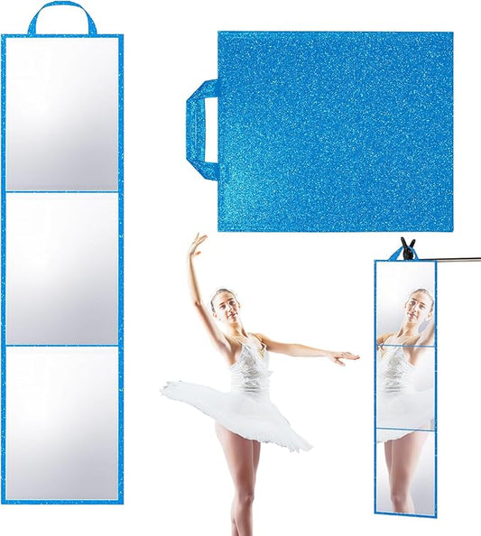 Foldable Full Length Mirror, 2 in 1 Hangable & Tabletop Acrylic Mirror, Portable Travel Mirror with Handle for Dance Bedroom Wardrobe Stage Makeup Checks Camping Outdoor Use (47" x 12.5", Tri-Fold)