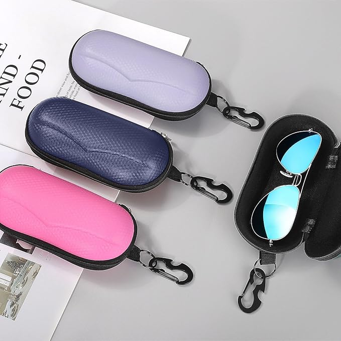MoKo Semi Hard Shell Sunglasses Case, Unisex Protective Eyeglass Case Glasses Case Holder with Metal Hanging Hook